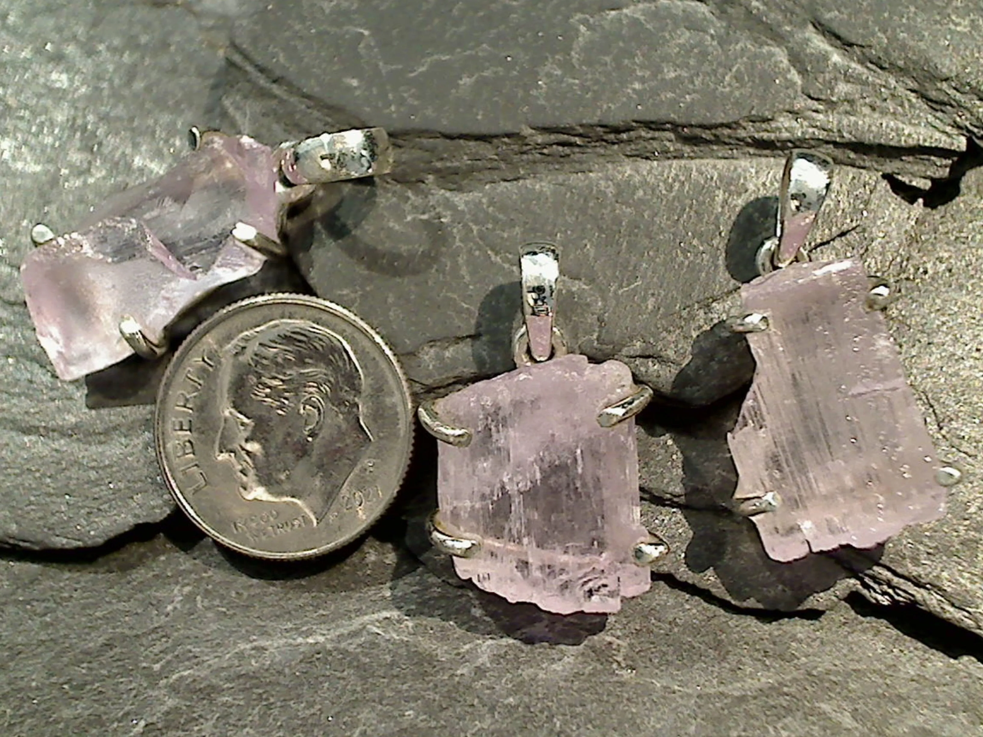 Rough Kunzite, Sterling Silver Small Pendant
