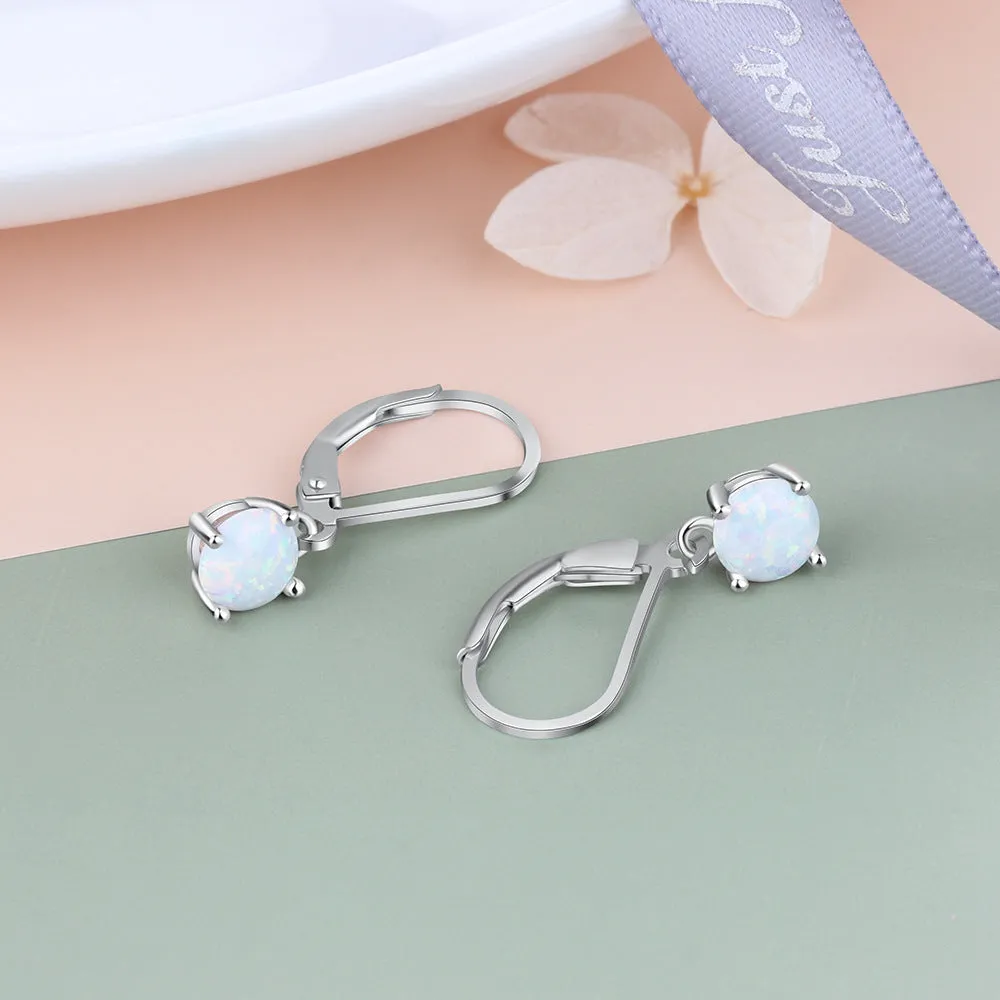 Round Opal Pendant Sterling Silver Hoop Earrings