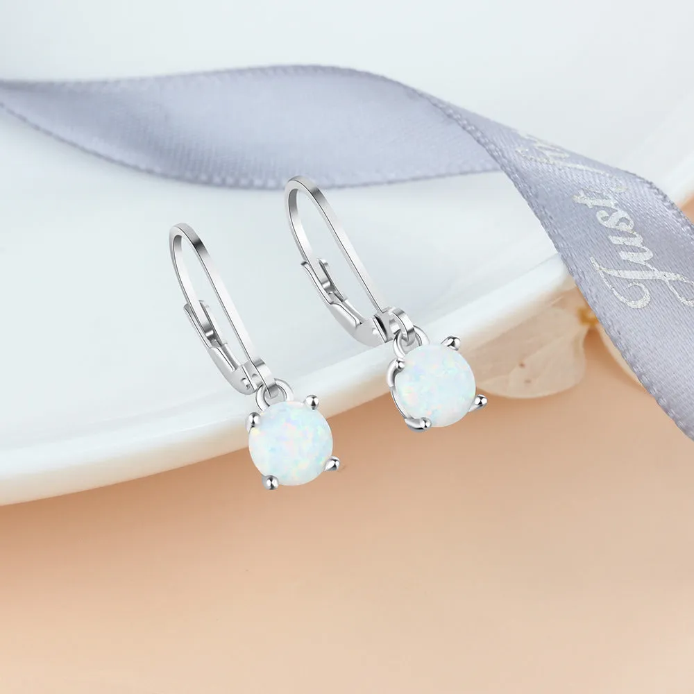 Round Opal Pendant Sterling Silver Hoop Earrings
