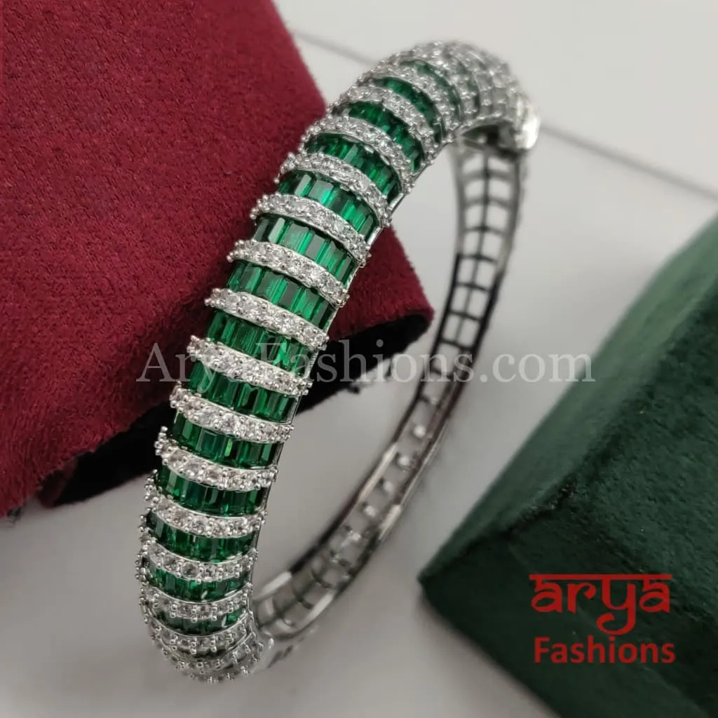 Ruby Silver Monalisa Stones CZ Bracelet/ Emerald Green CZ Bracelet