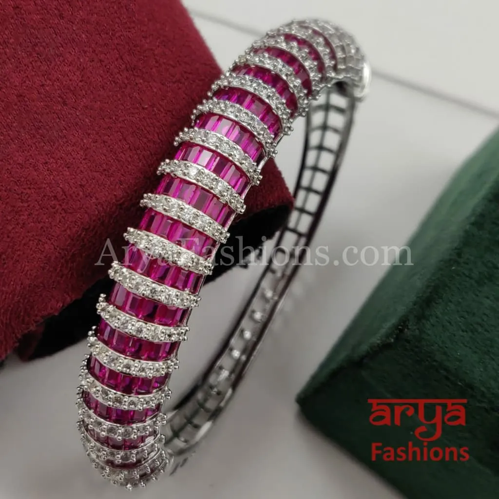 Ruby Silver Monalisa Stones CZ Bracelet/ Emerald Green CZ Bracelet