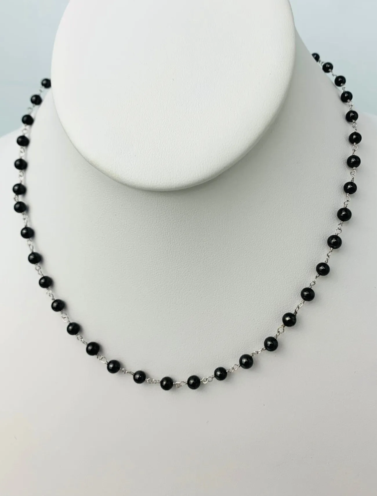 SALE - 15" Smooth Black Diamond Round Rosary Necklace in 18KW - NCK-255-ROSDIA18W-BK-15 26.55ctw