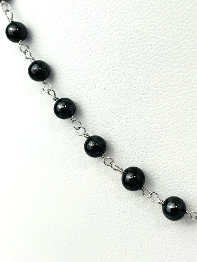 SALE - 15" Smooth Black Diamond Round Rosary Necklace in 18KW - NCK-255-ROSDIA18W-BK-15 26.55ctw