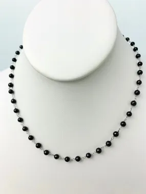 SALE - 15" Smooth Black Diamond Round Rosary Necklace in 18KW - NCK-255-ROSDIA18W-BK-15 26.55ctw