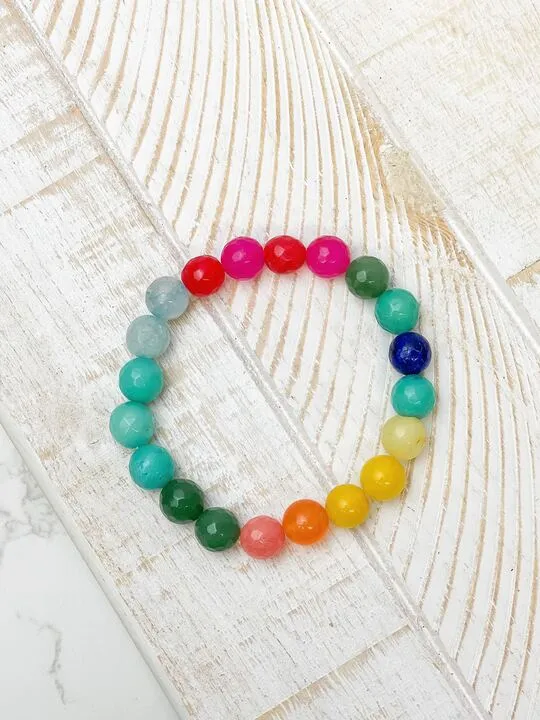 Semi Precious Stretch Beaded Bracelet - Rainbow