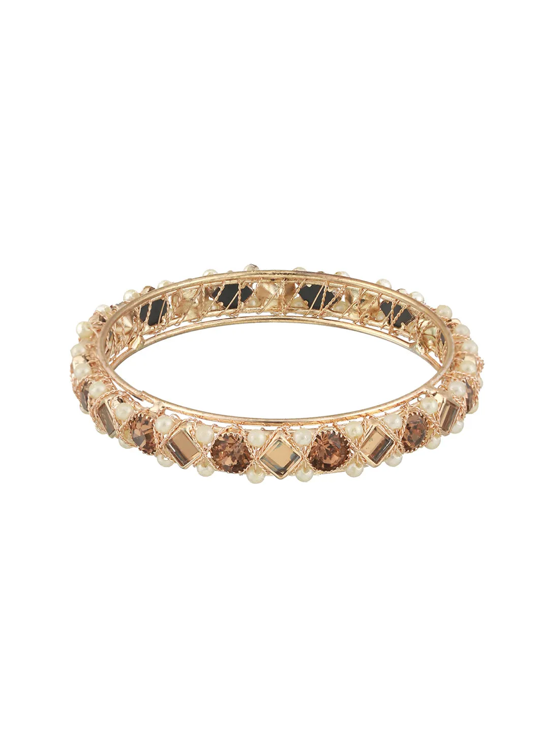 Set Of 2 Rose Gold-Plated Crystal Studded & Beaded Bangles