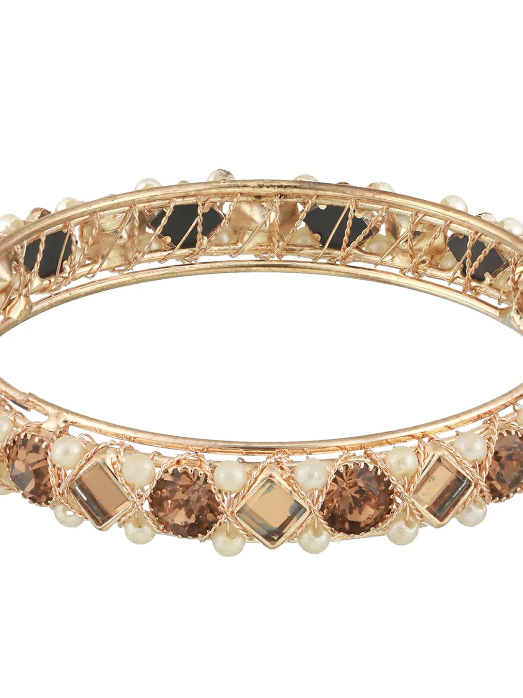 Set Of 2 Rose Gold-Plated Crystal Studded & Beaded Bangles