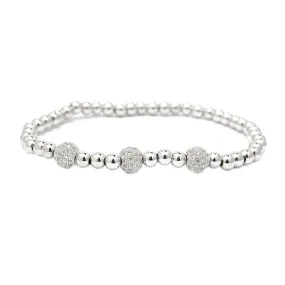 Silver Cubic Zirconia Beaded Stretch Bracelet