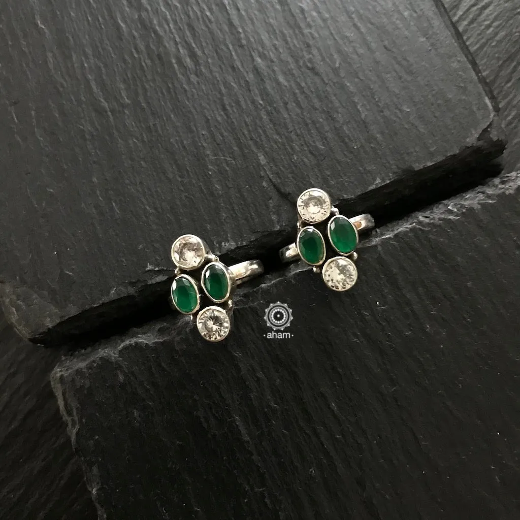Silver Green Stone Toe Ring