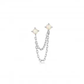 Silver Kyoto Opal Drop Chain Barbell Single Earring E047-06H