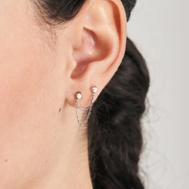 Silver Kyoto Opal Drop Chain Barbell Single Earring E047-06H