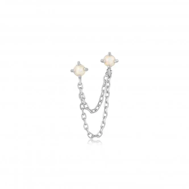 Silver Kyoto Opal Drop Chain Barbell Single Earring E047-06H
