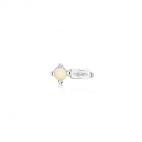 Silver Kyoto Opal Sparkle Barbell Single Earring E047-03H