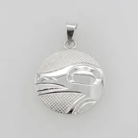 Silver Round Wolf Spirit Pendant