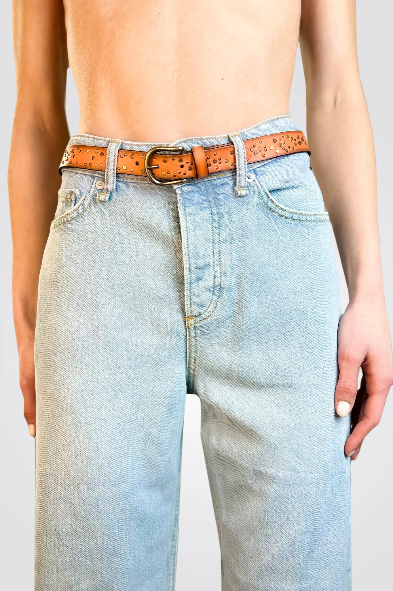 Skinny Studded Belt - Orange