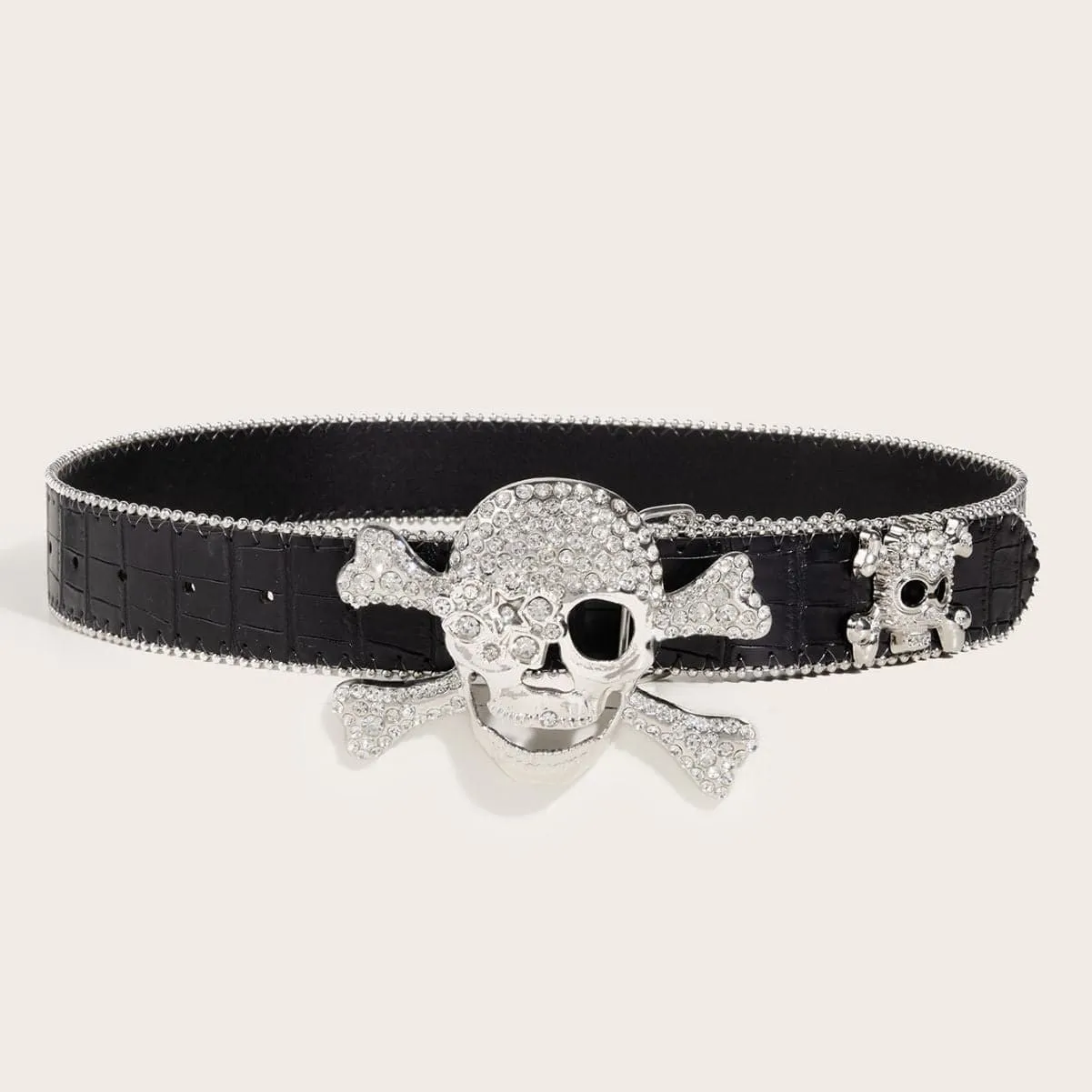 Skull decor rhinestone contrast belt