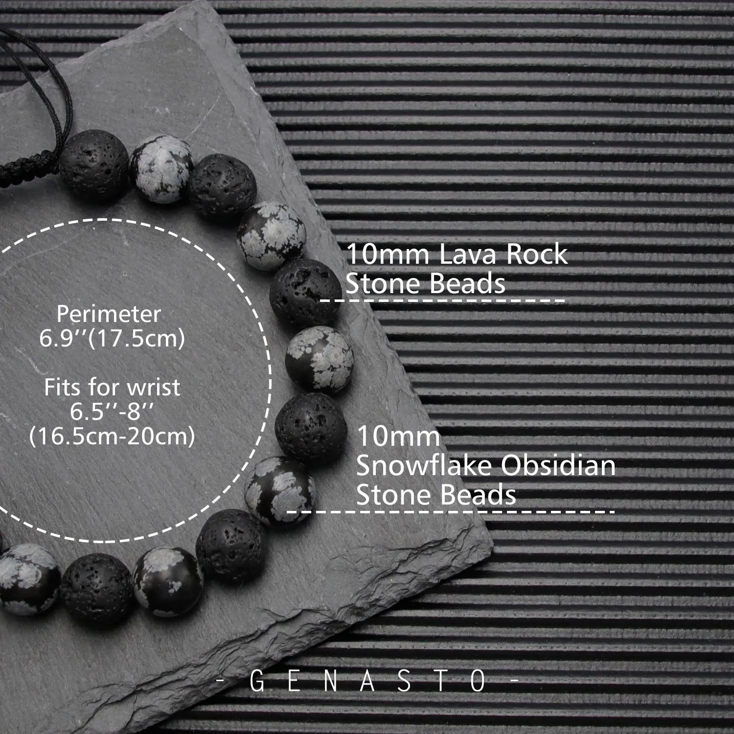 Snowflake Obsidian & Lava Rock, Single-layer Bracelet, 10mm