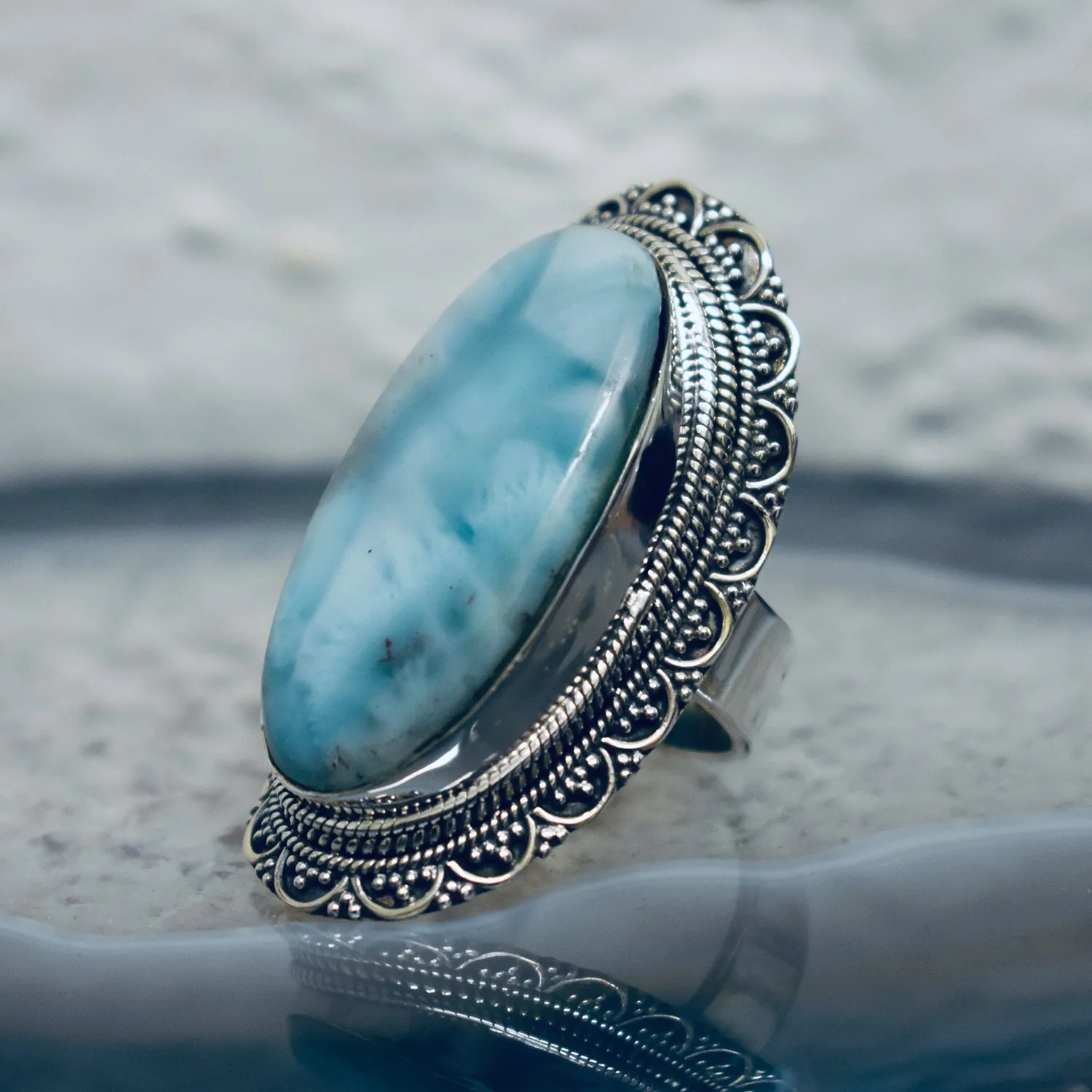 Special Edition Large Larimar Ring (925) Sterling Silver