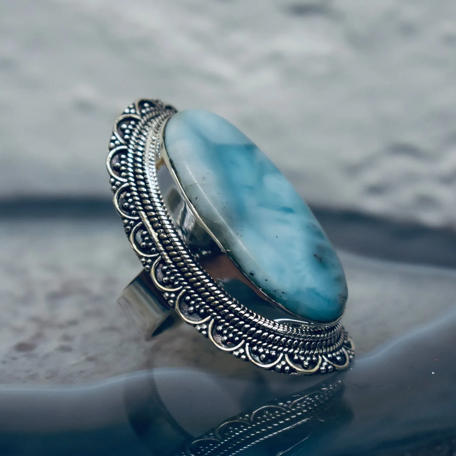 Special Edition Large Larimar Ring (925) Sterling Silver