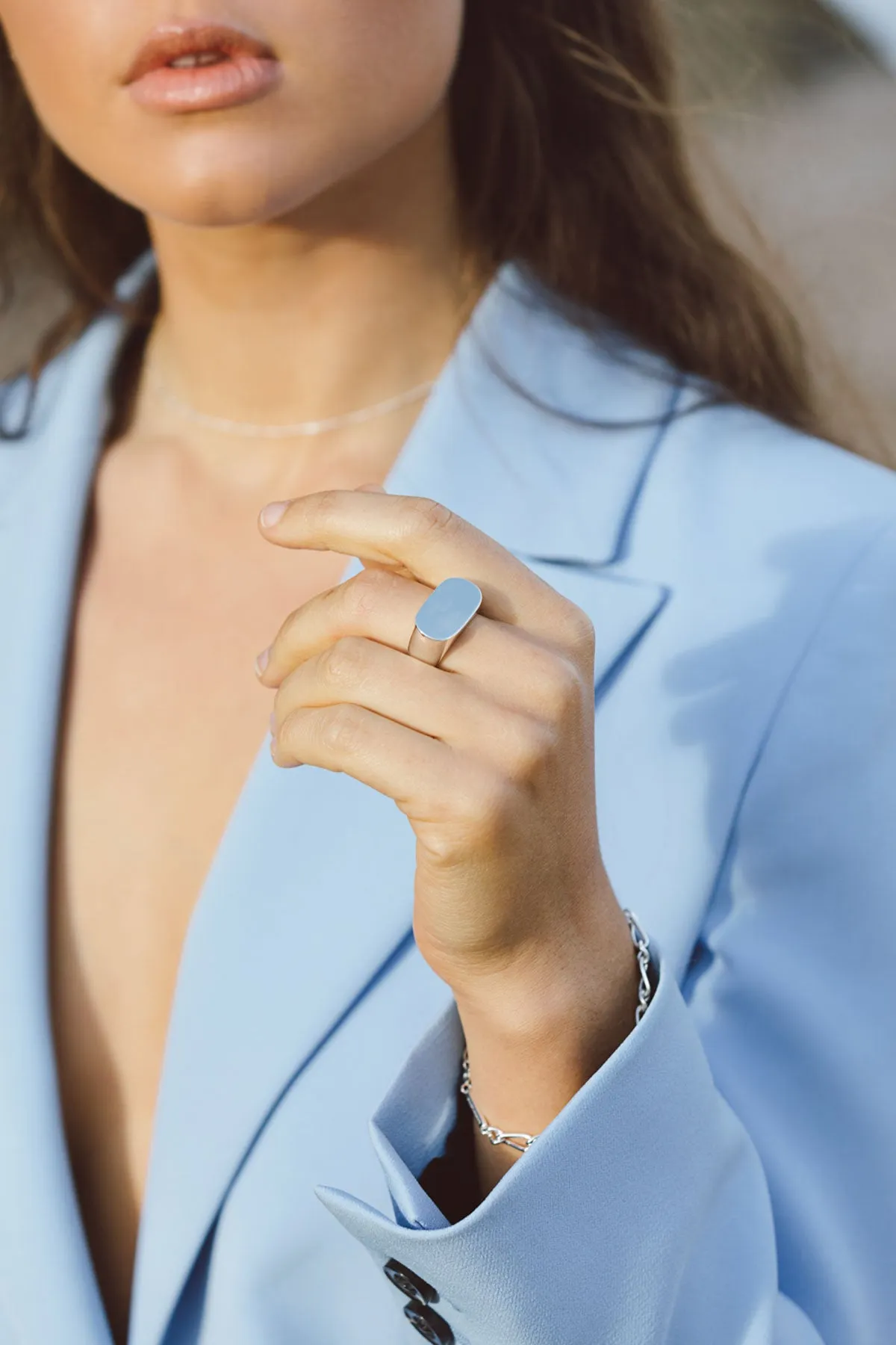 Statement bar ring silver