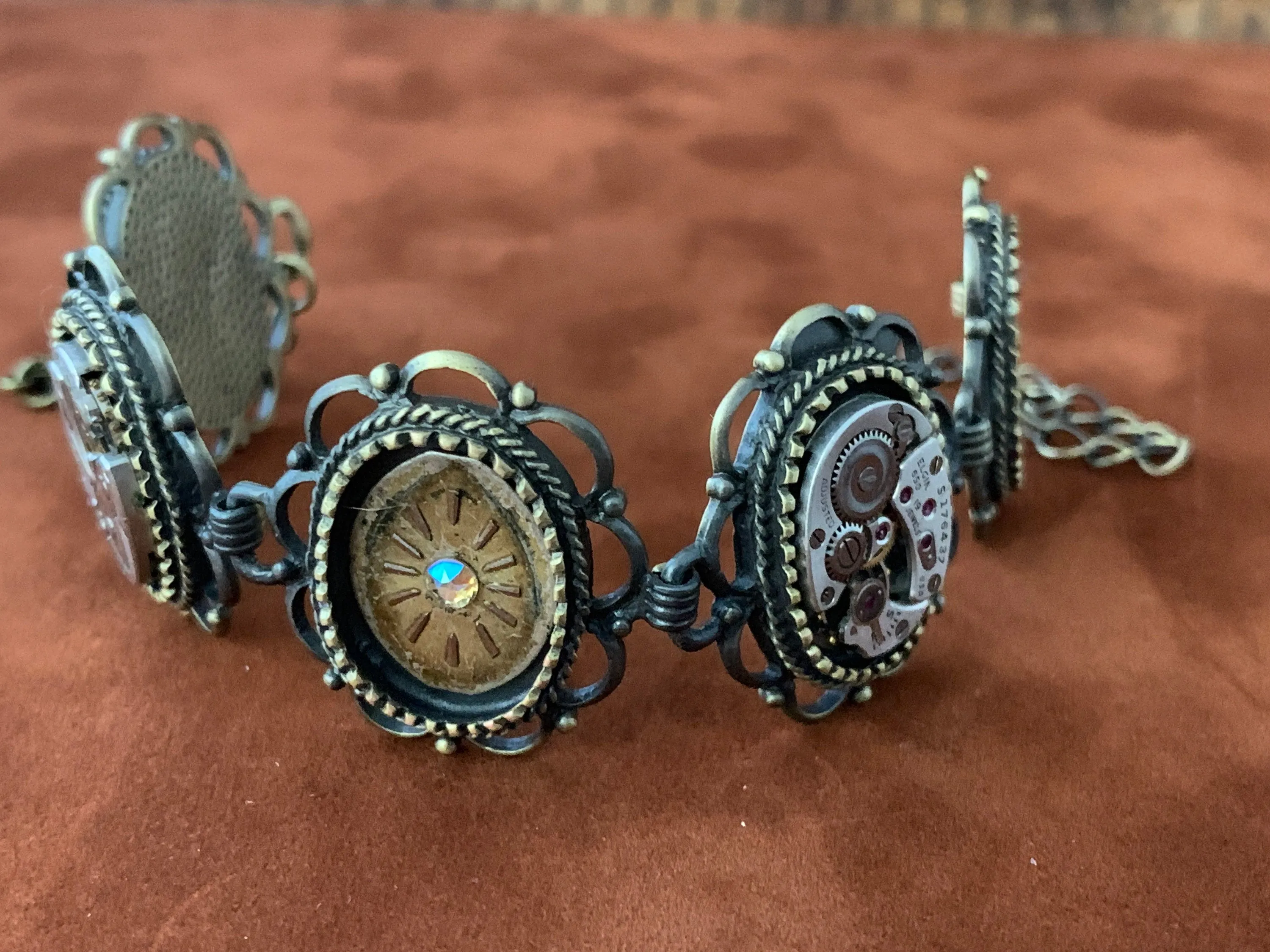 Steampunk Bracelet - In the Works - Steampunk watch parts charm bracelet - Vintage watch parts