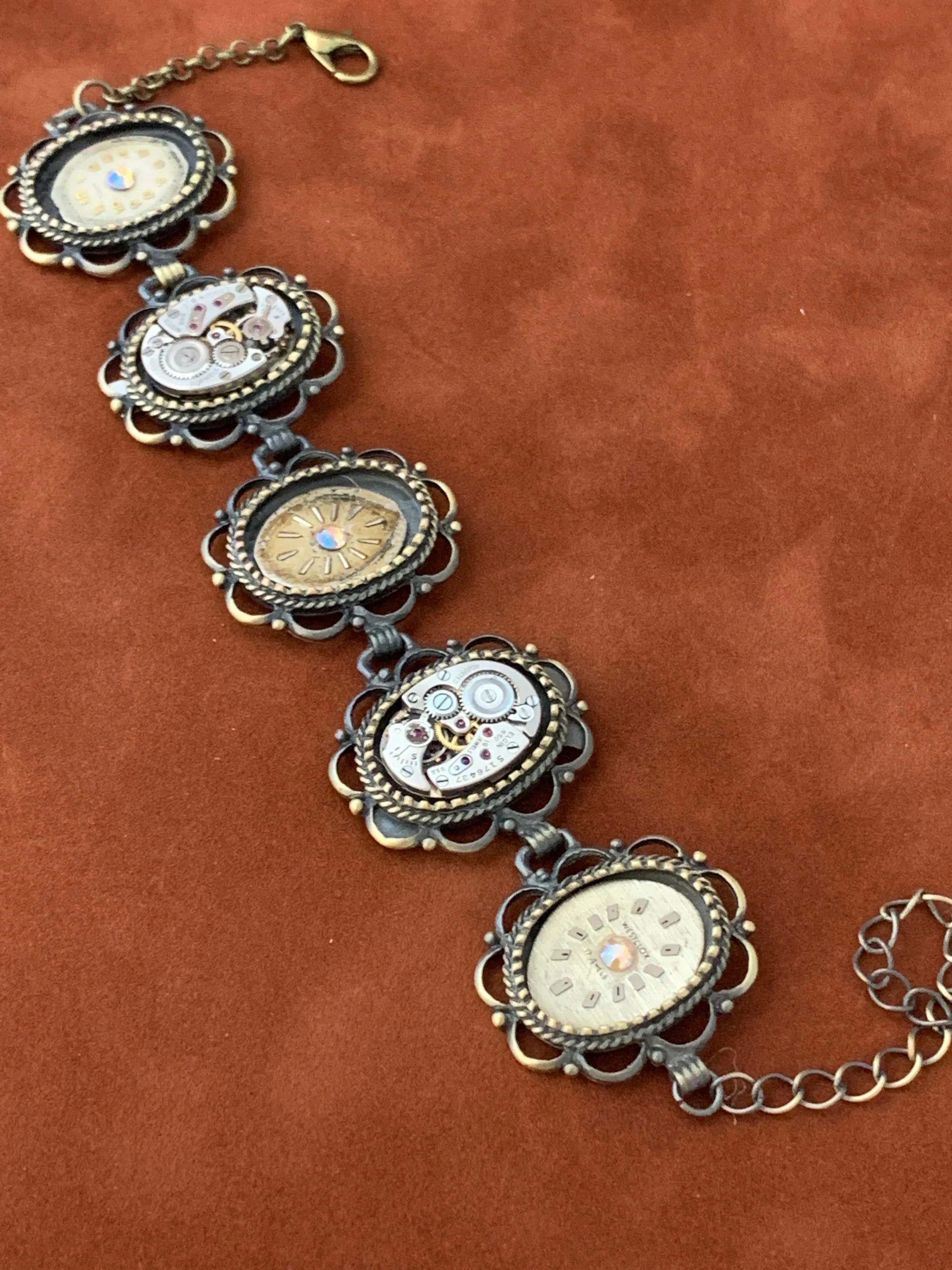 Steampunk Bracelet - In the Works - Steampunk watch parts charm bracelet - Vintage watch parts