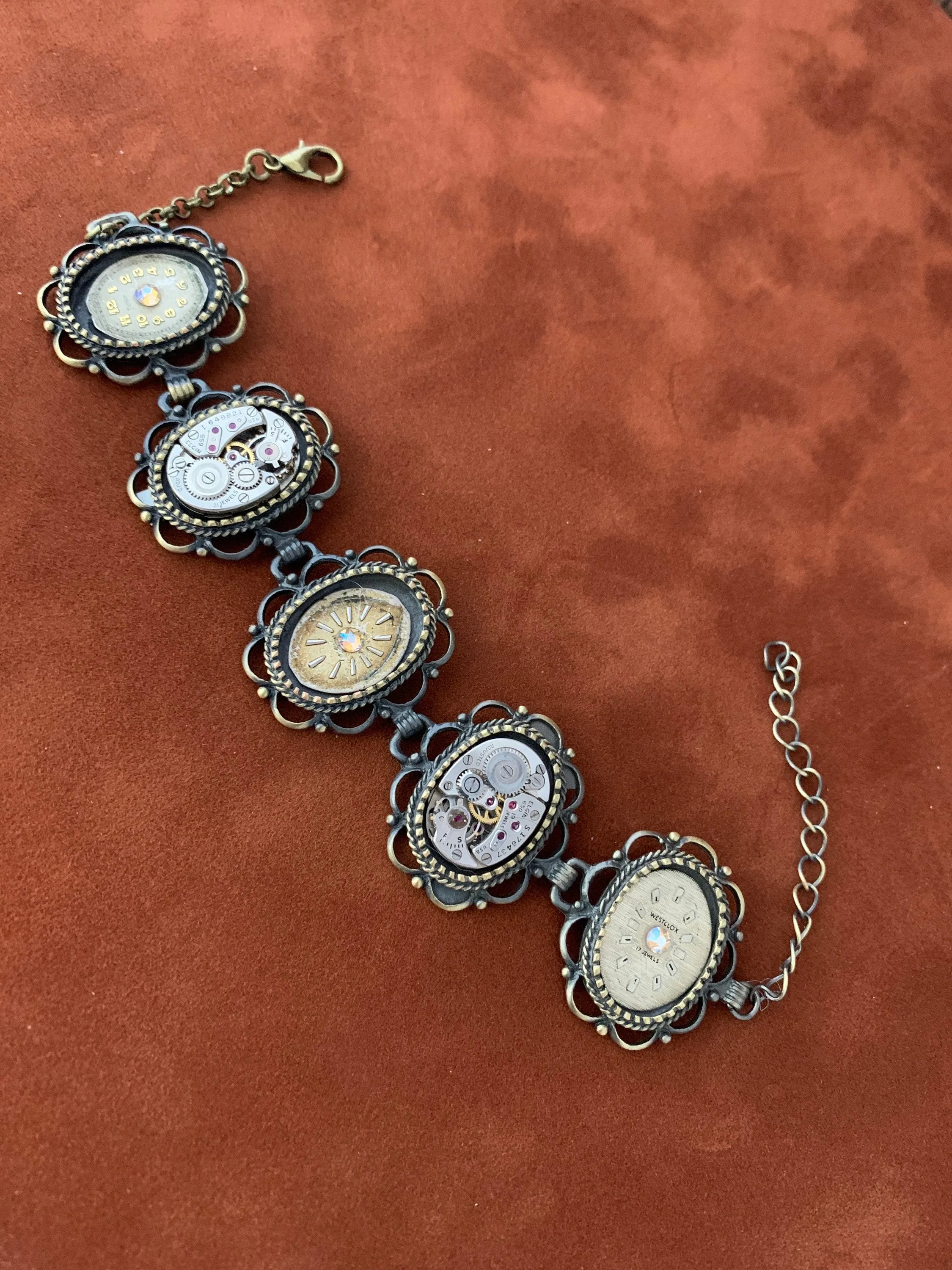 Steampunk Bracelet - In the Works - Steampunk watch parts charm bracelet - Vintage watch parts