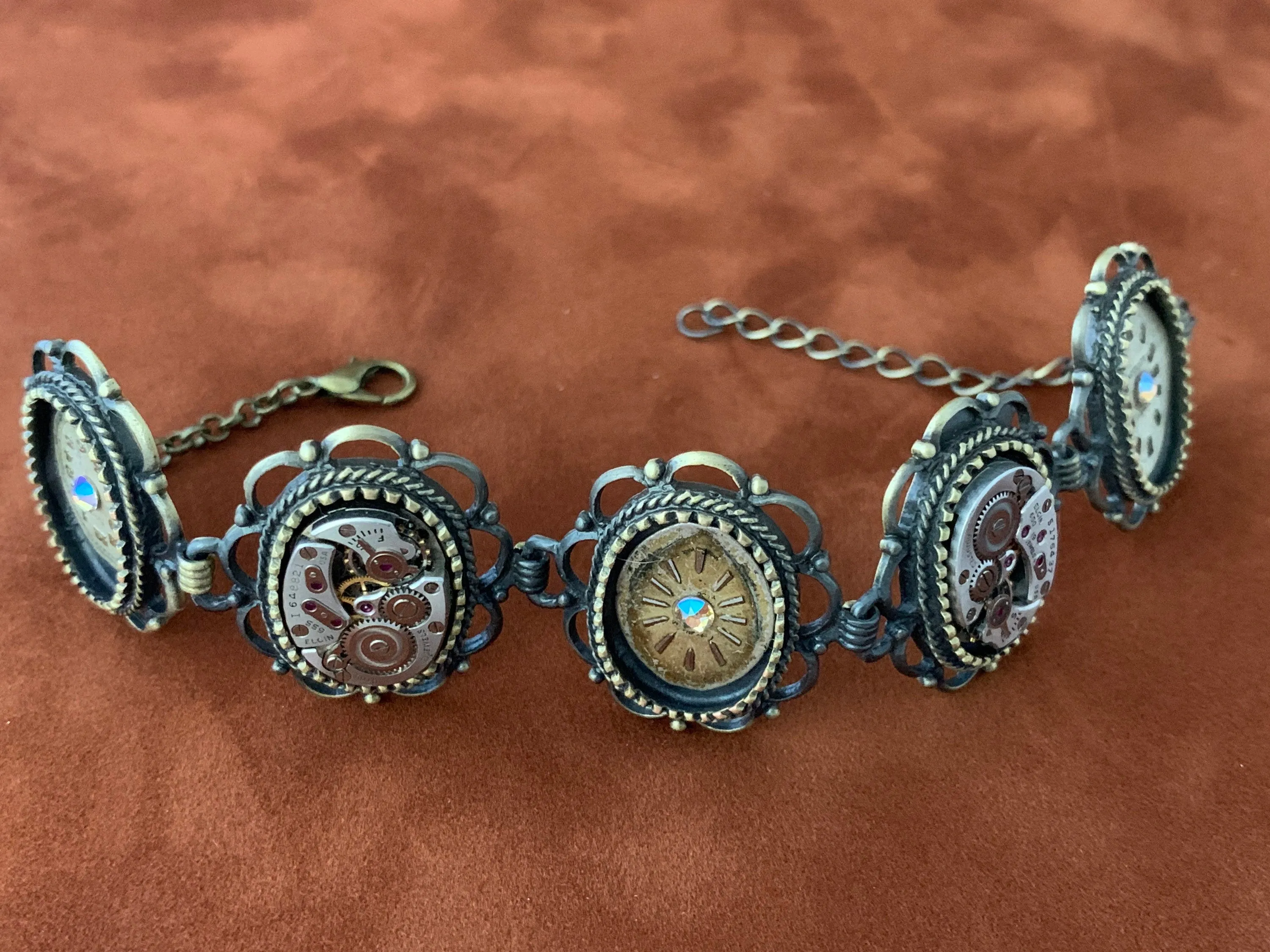 Steampunk Bracelet - In the Works - Steampunk watch parts charm bracelet - Vintage watch parts