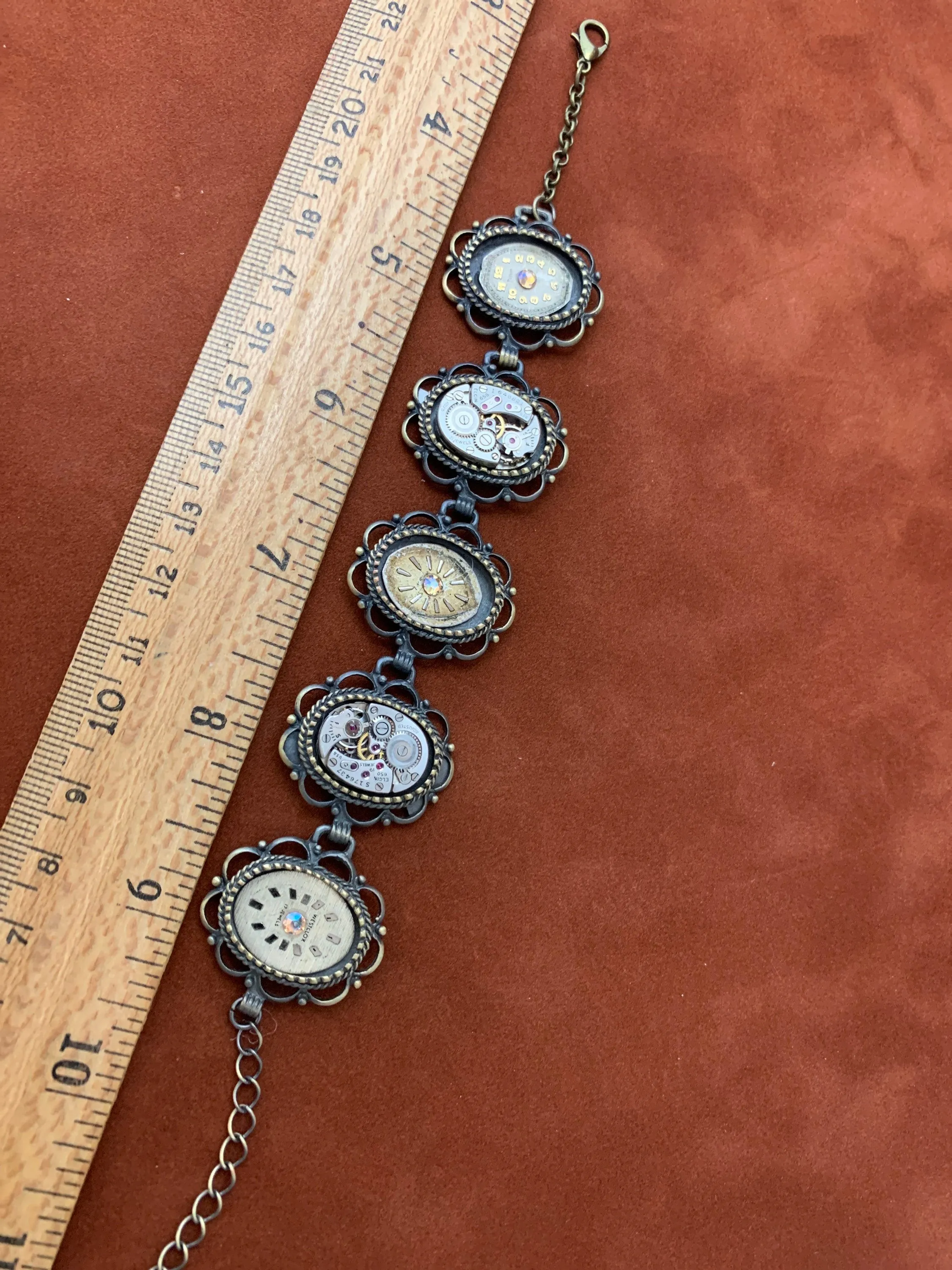 Steampunk Bracelet - In the Works - Steampunk watch parts charm bracelet - Vintage watch parts