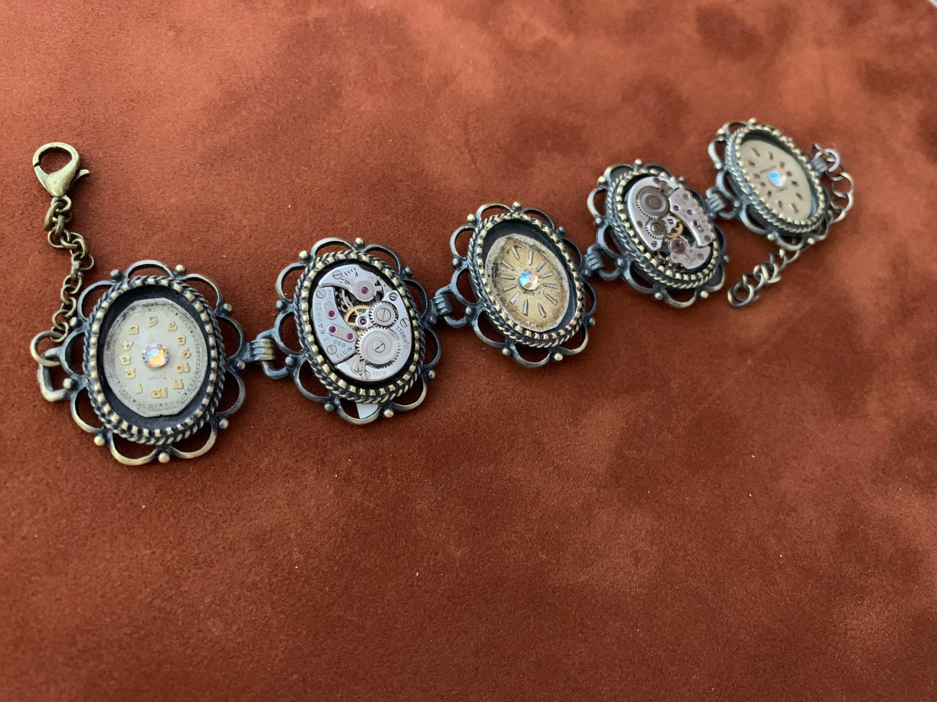 Steampunk Bracelet - In the Works - Steampunk watch parts charm bracelet - Vintage watch parts