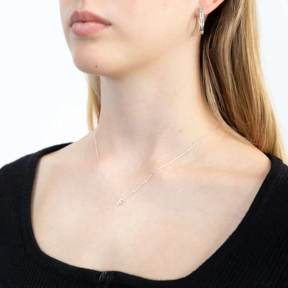 Sterling Silver Cubic Zirconia Initial "F" Pendant On 39 3 cm Chain