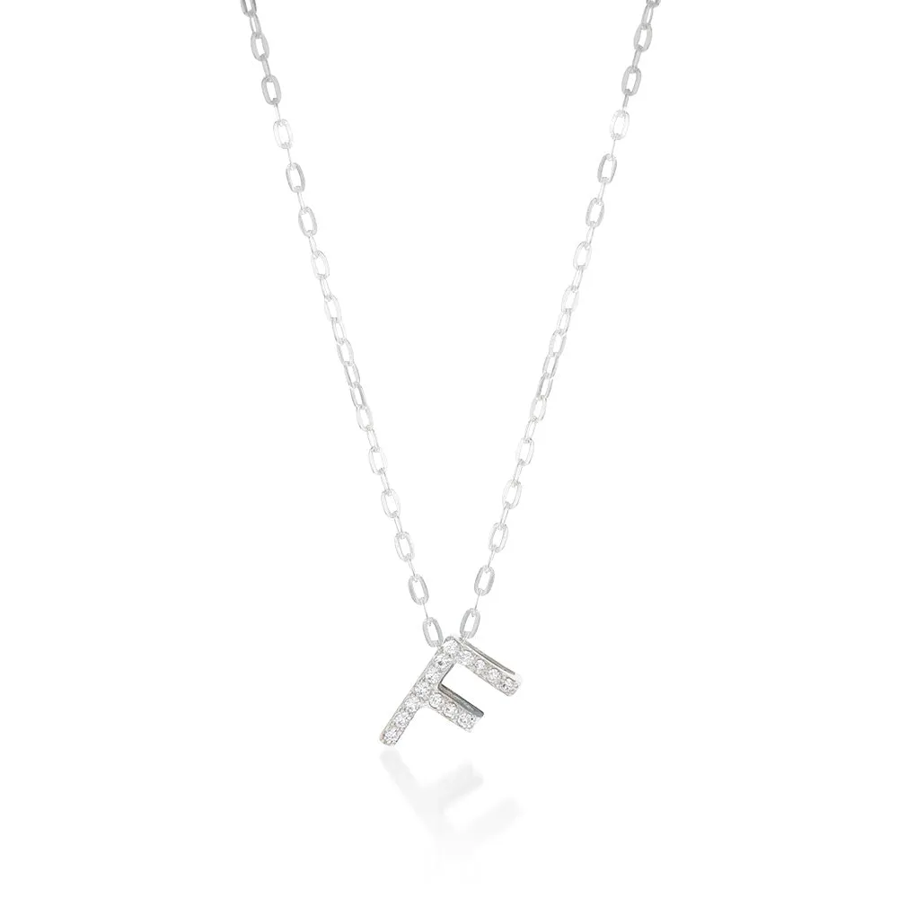 Sterling Silver Cubic Zirconia Initial "F" Pendant On 39 3 cm Chain