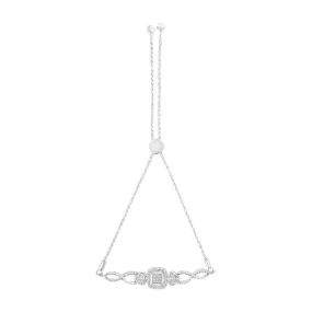 Sterling Silver Diamond Double Heart Bolo Bracelet (0.1 cttw, H-I Color, I2-I3 Clarity)