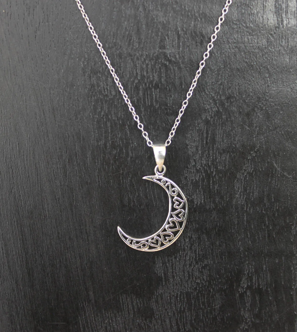 Sterling Silver Heart Moon Pendant