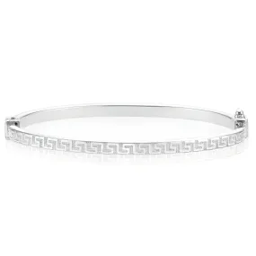 Sterling Silver Round 60x50mm Greek Key Bangle