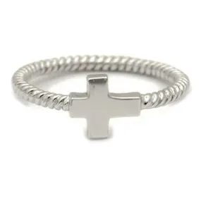 Sterling Silver Sideways Cross Ring Rope Cable Band