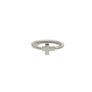 Sterling Silver Sideways Cross Ring Rope Cable Band