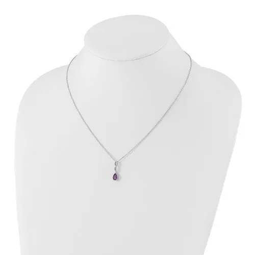 Sterling Silver White Ice Diamond and Amethyst Teardrop Necklace