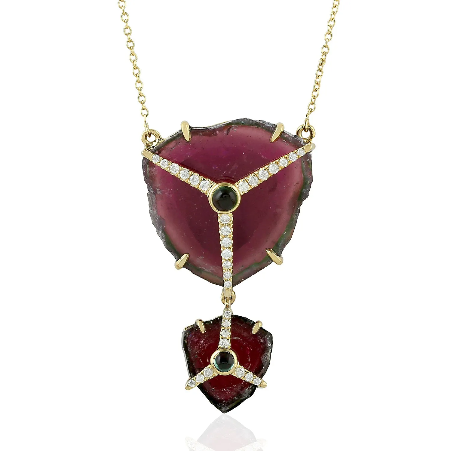 Tourmaline Melon Diamond Tourmaline 18k Yellow Gold Handmade Necklace On Sale