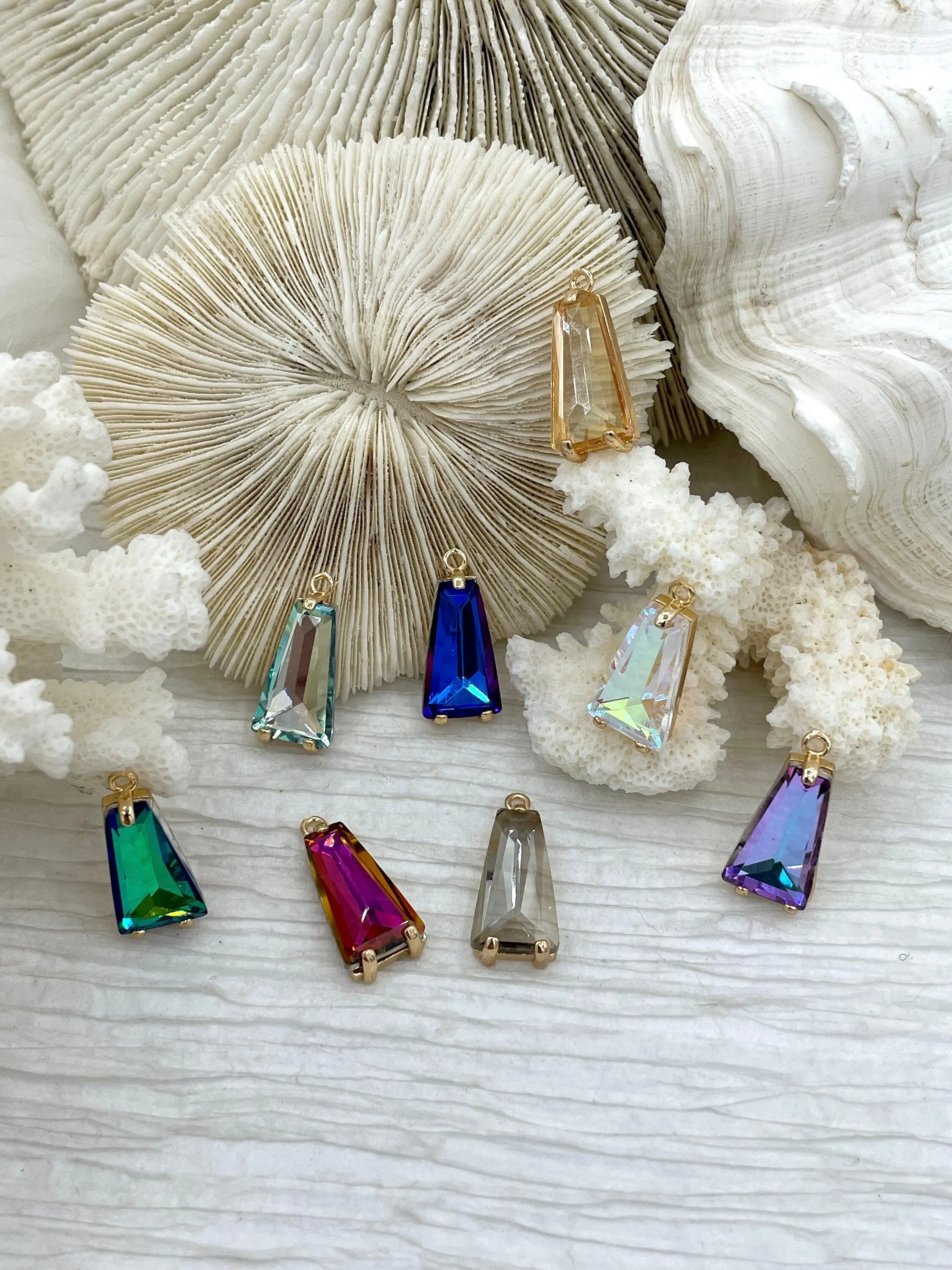 Trapezoid Solitaire CZ & Crystal Pendant Cubic Zirconia Pendant 18mm x 10mm 8 colors Fast Shipping