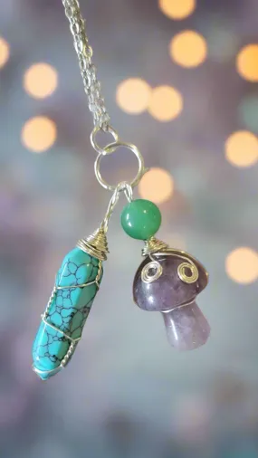 Turquoise & Amethyst Amulet Pendant Lucky Charm Necklace