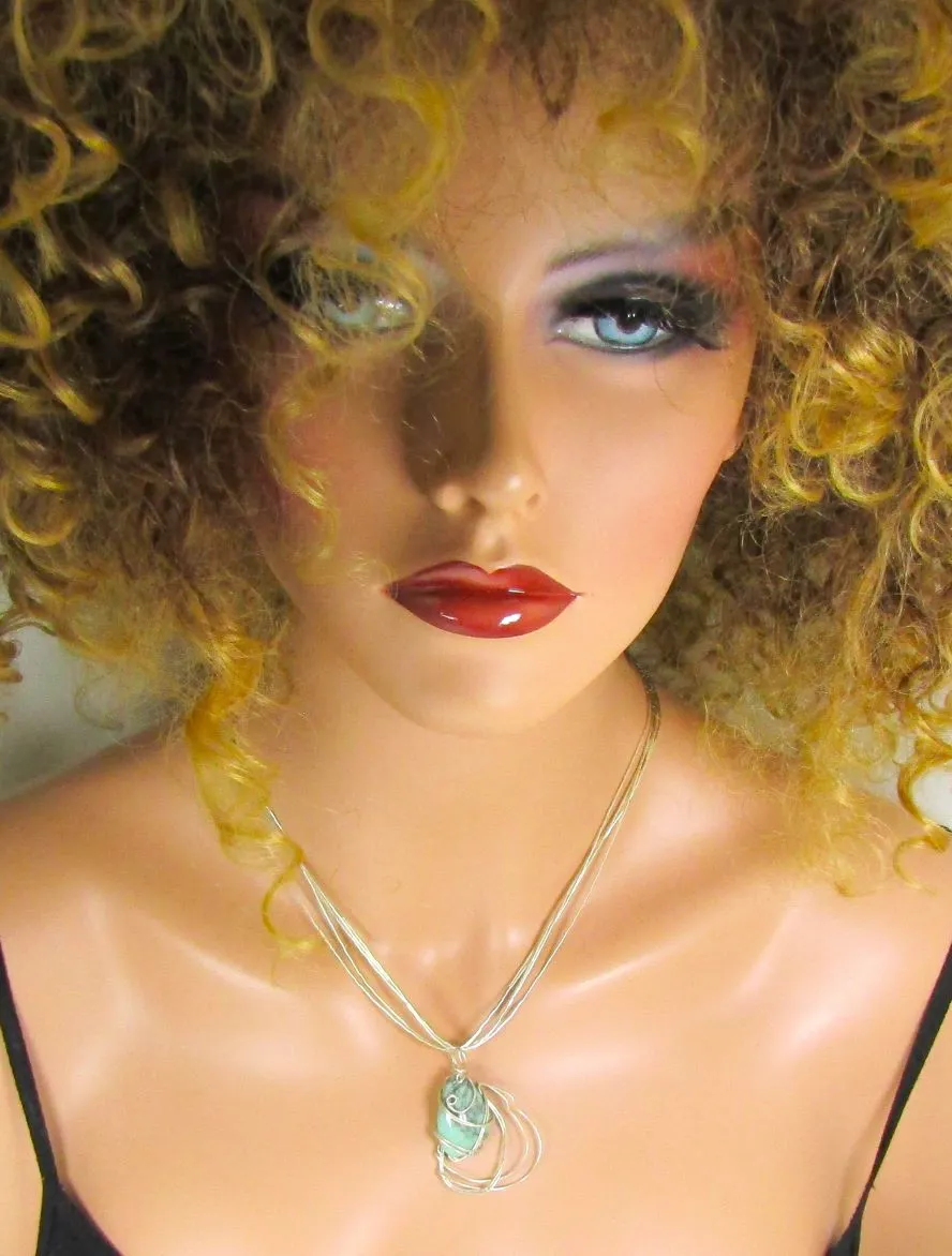 Variscite Gemstone Wire Wrap Pendant Necklace
