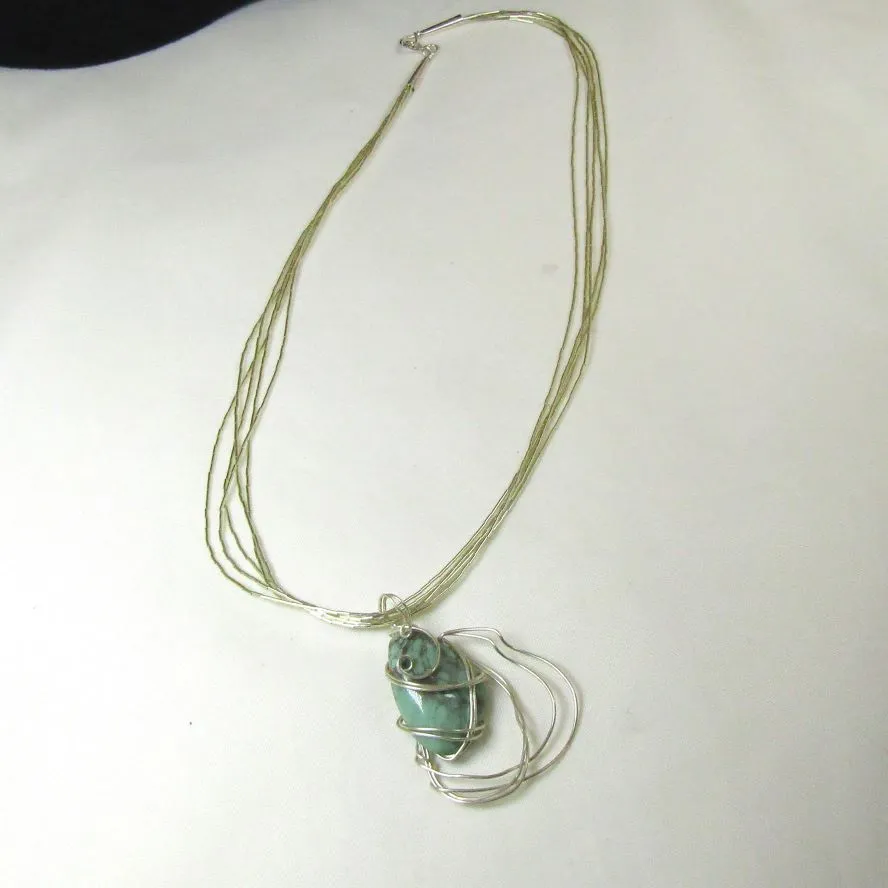 Variscite Gemstone Wire Wrap Pendant Necklace