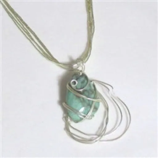 Variscite Gemstone Wire Wrap Pendant Necklace