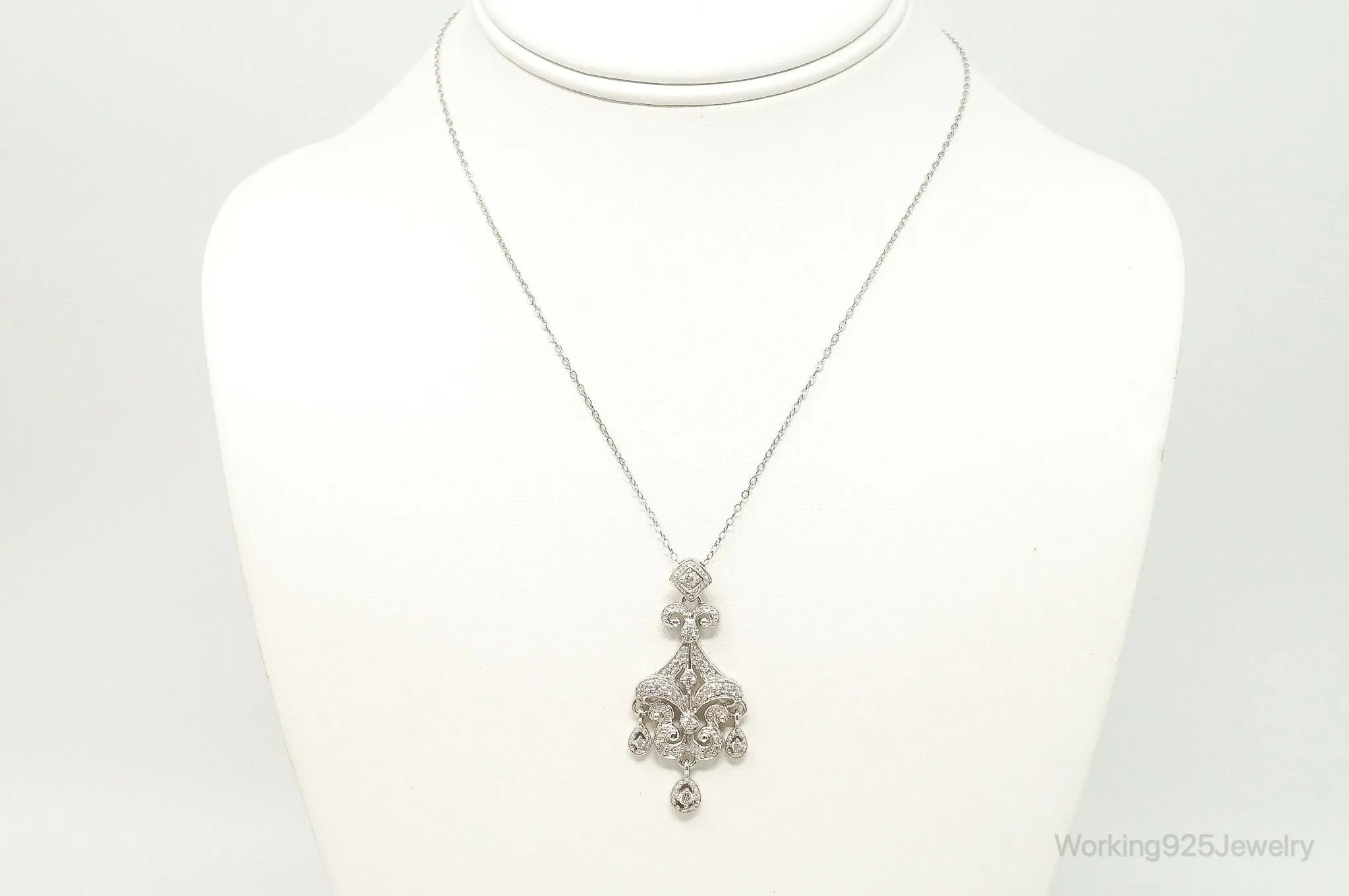 Vintage Cubic Zirconia Art Deco Sterling Silver Necklace