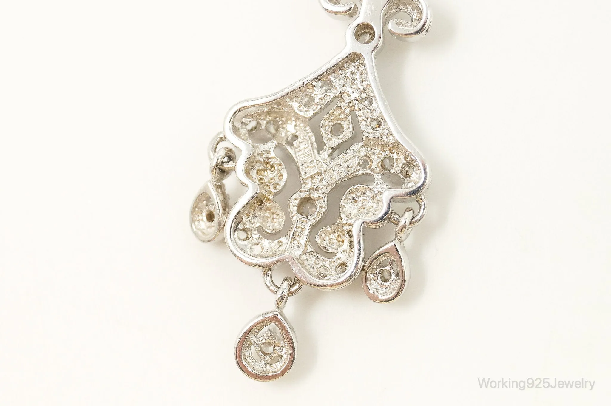 Vintage Cubic Zirconia Art Deco Sterling Silver Necklace