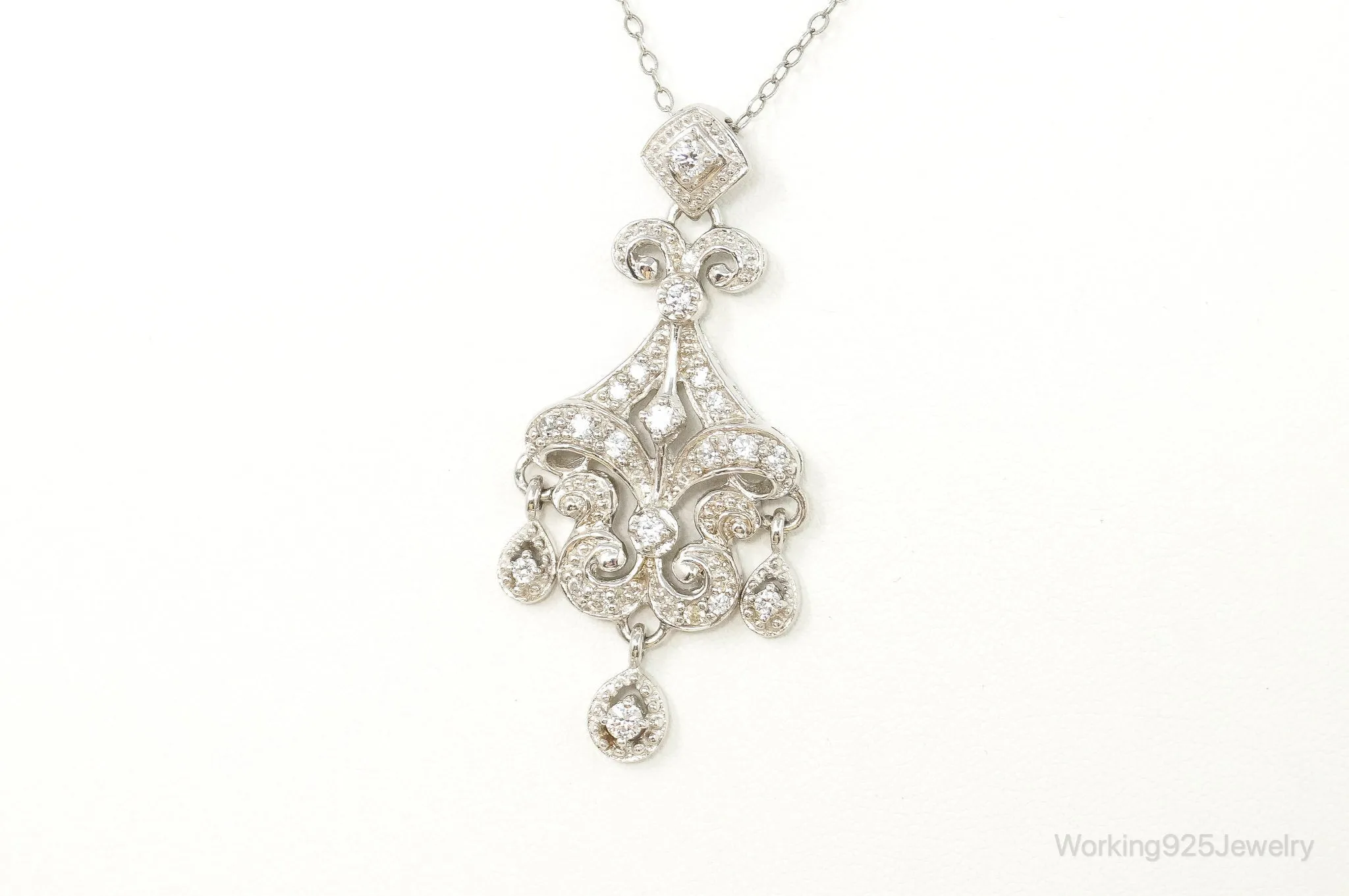 Vintage Cubic Zirconia Art Deco Sterling Silver Necklace