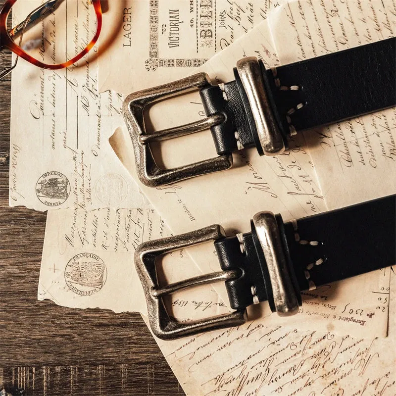 Vintage Italian Genuine Leather Belt with Brass Buckle