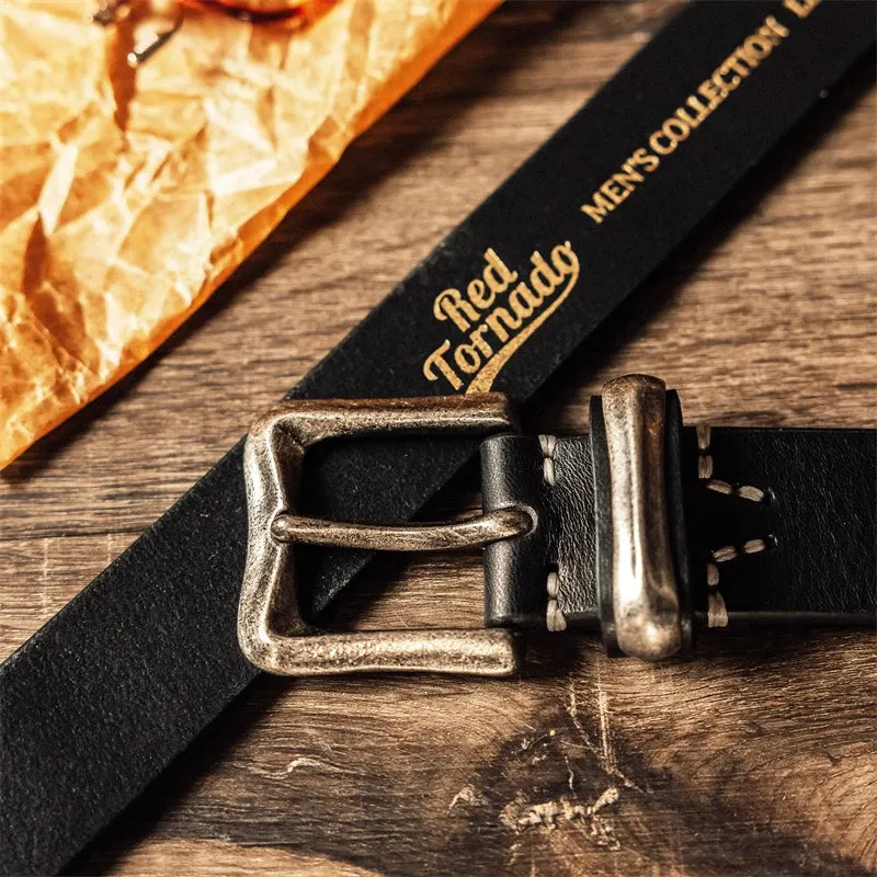 Vintage Italian Genuine Leather Belt with Brass Buckle