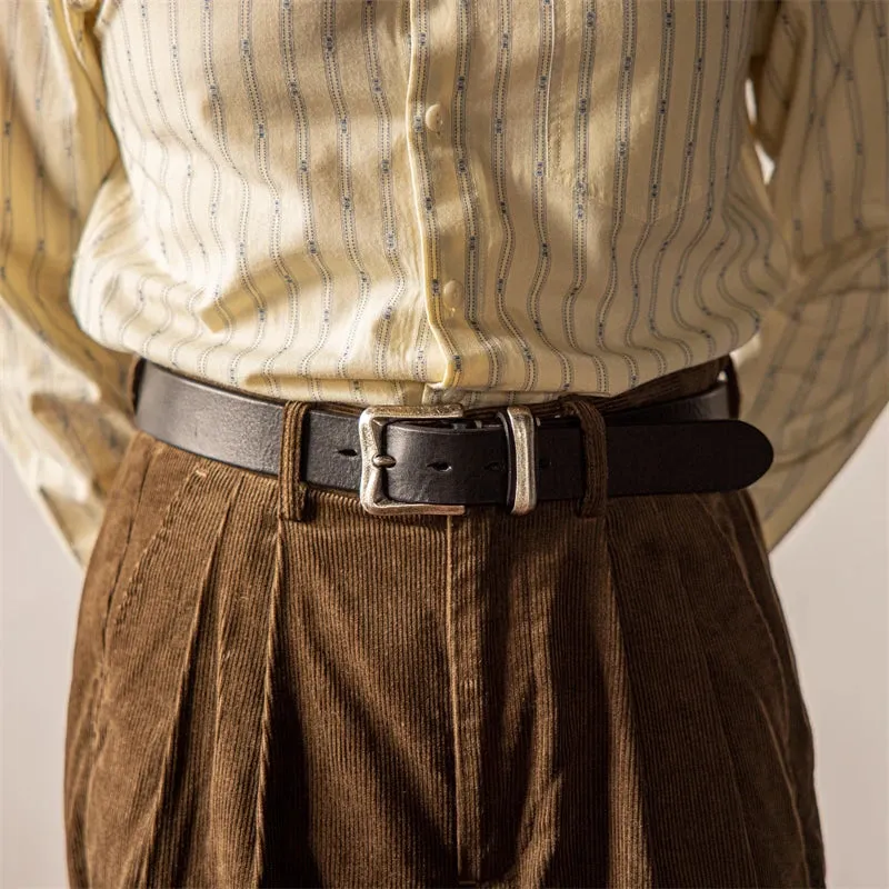 Vintage Italian Genuine Leather Belt with Brass Buckle